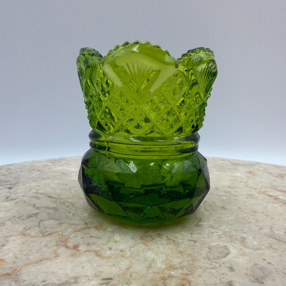 Westmoreland Green Glass Fan & File Toothpick Holder EUC